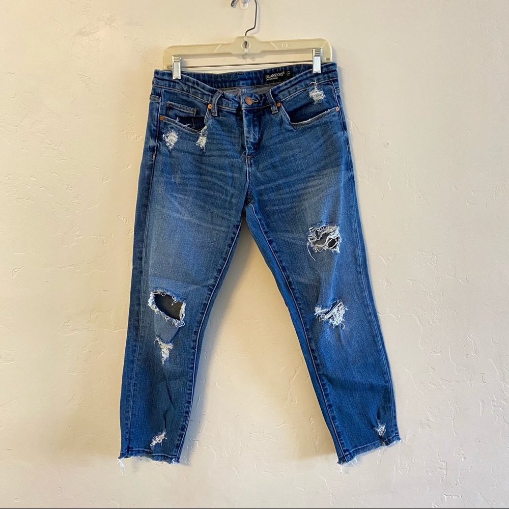 Blank NYC Medium Wash Distressed Cropped Girlfriend Jeans 28